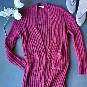 Emory park Maroon Long knit sweater cardigan